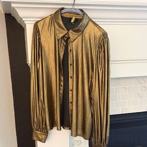 VICI Metallic Gold Long-Sleeve Button-Up Shirt